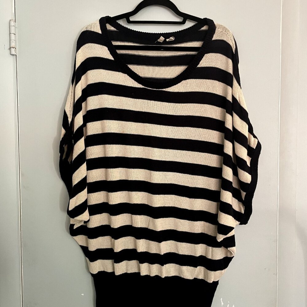 MOTH STRIPED COTTON BAT-WING TUNIC SWEATER
